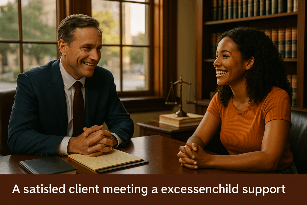 A satisfied client meeting with an experienced child support attorney.