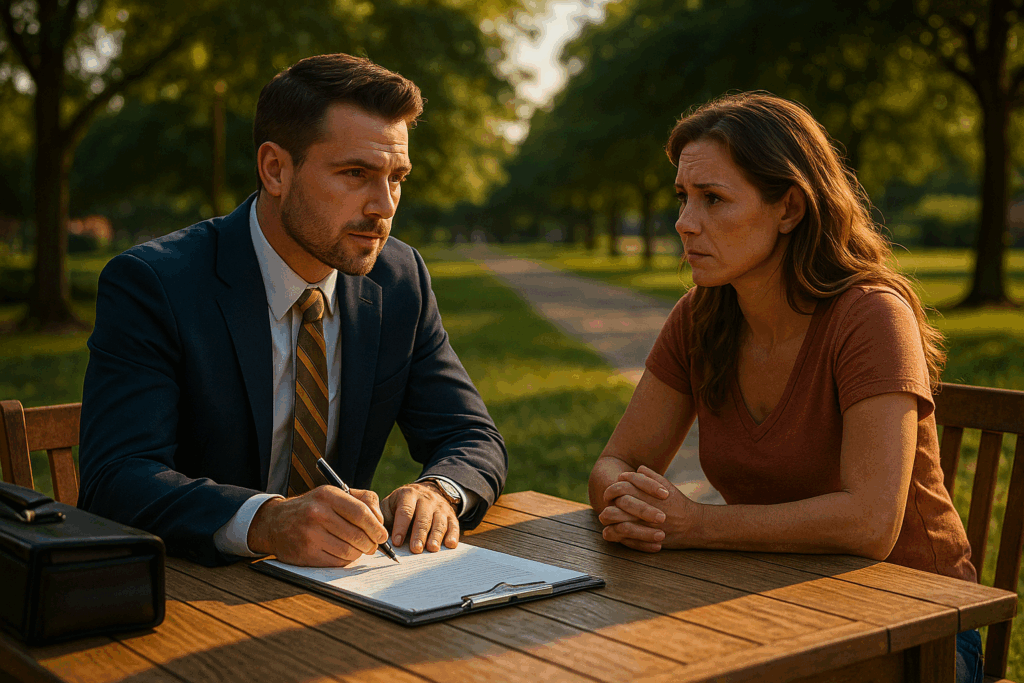 An experienced Texas child support attorney consulting with a client.