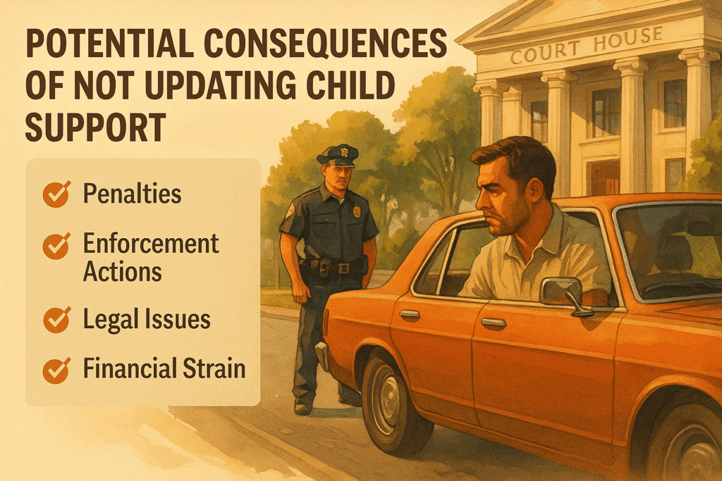 An illustration depicting the potential consequences of not updating child support.