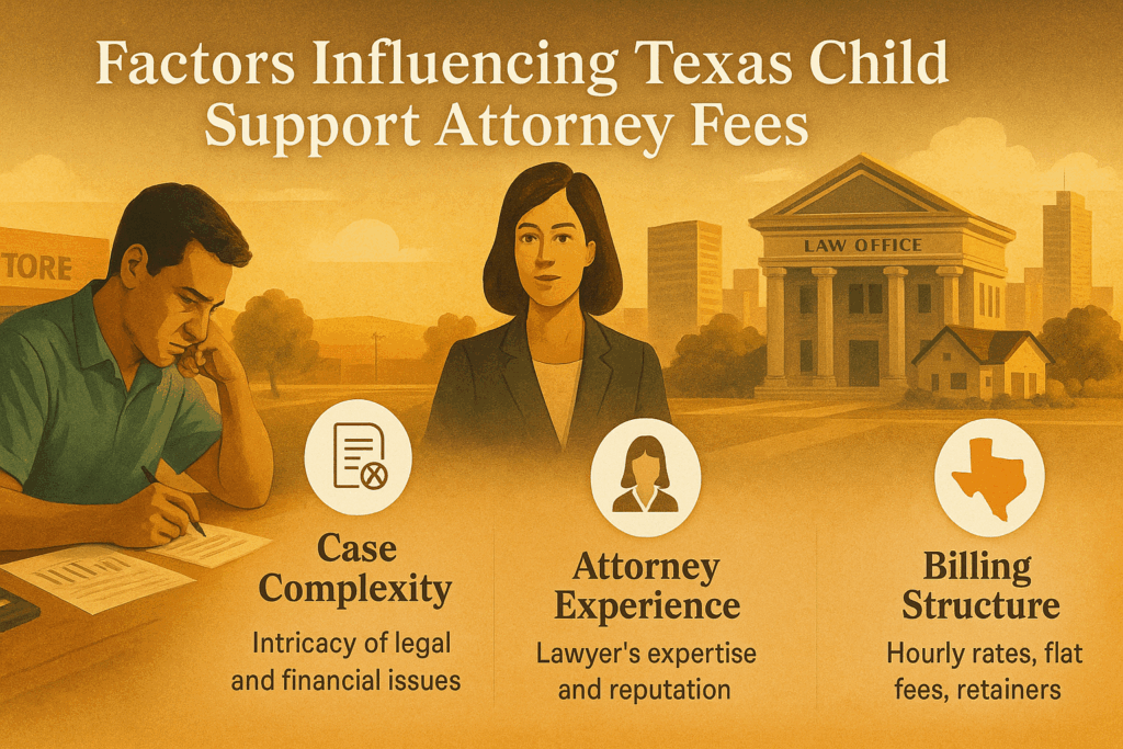 An overview of legal fees in child support cases, illustrating various factors influencing Texas child support attorney fees.
