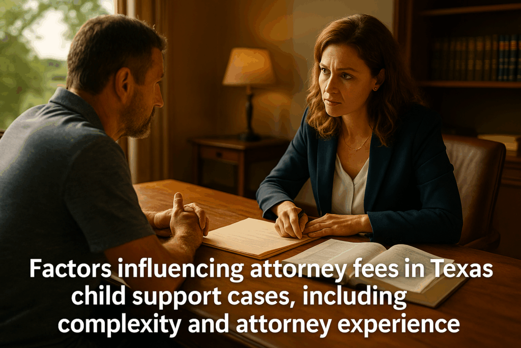 Factors influencing attorney fees in Texas child support cases, including complexity and attorney experience.