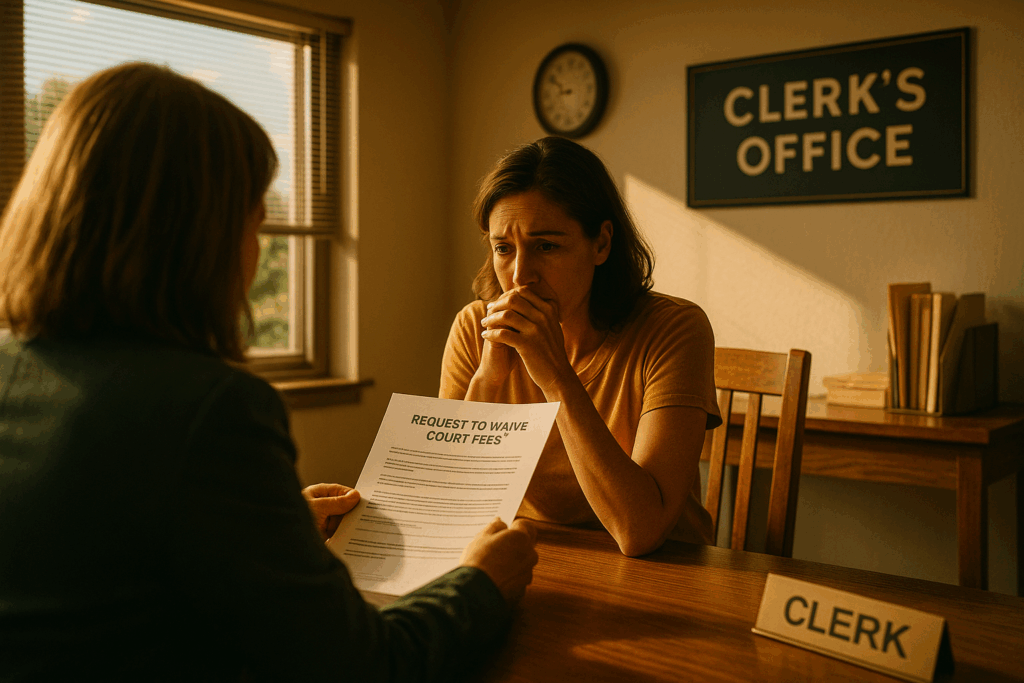 Requesting a court fee waiver for divorce filing fees.