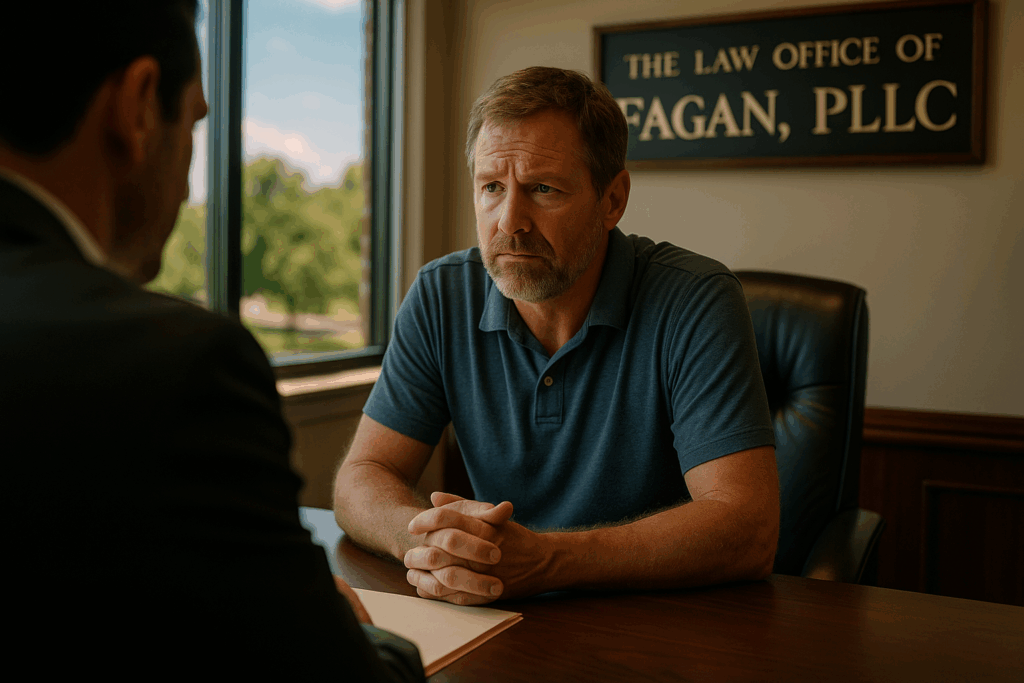 A concerned father speaks with a Texas family law attorney at The Law Office of Bryan Fagan, PLLC in Houston about child support and custody.