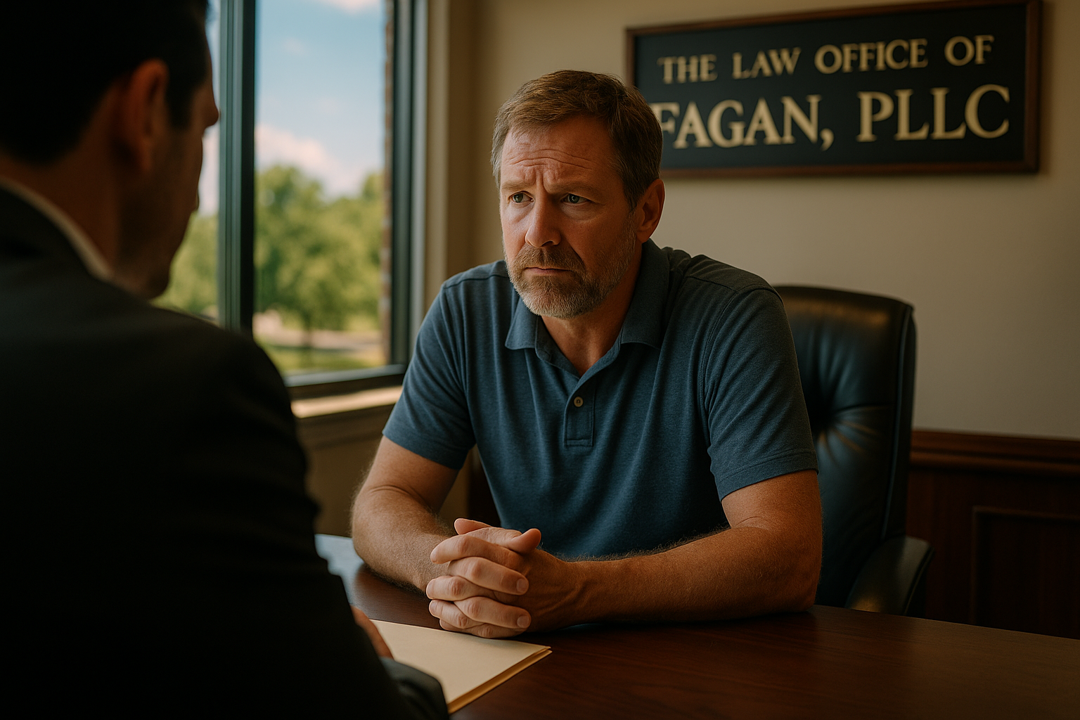 A concerned father speaks with a Texas family law attorney at The Law Office of Bryan Fagan, PLLC in Houston about child support and custody.