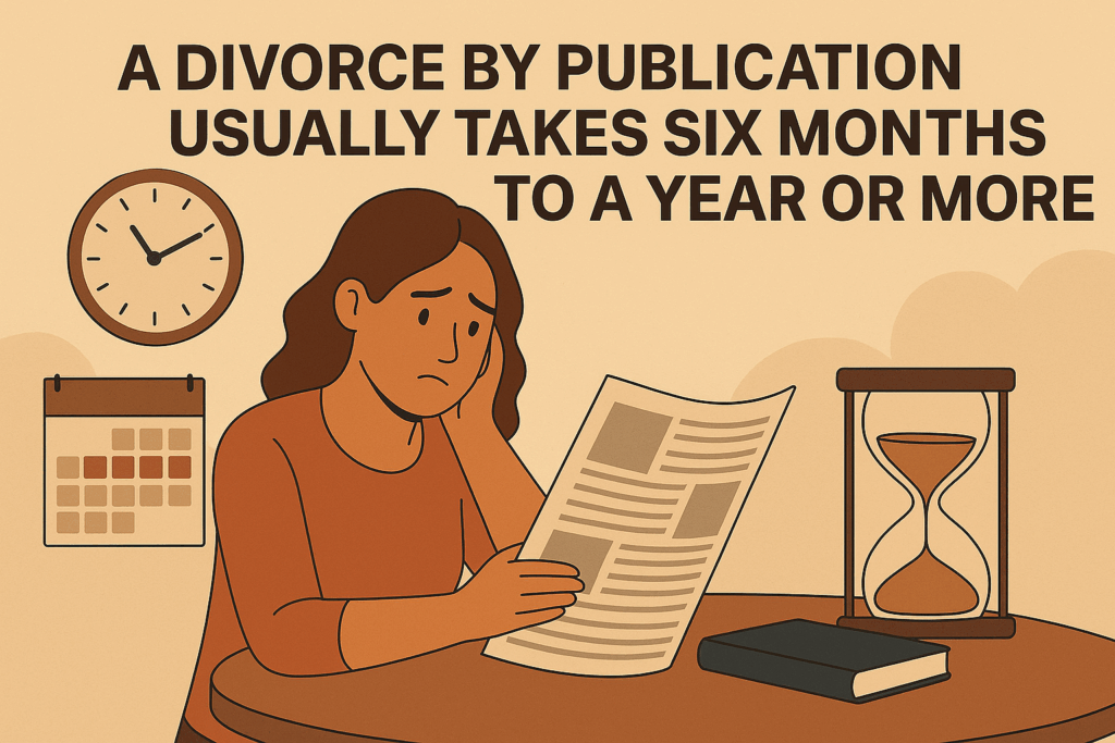 a divorce by publication usually takes six months to a year or more