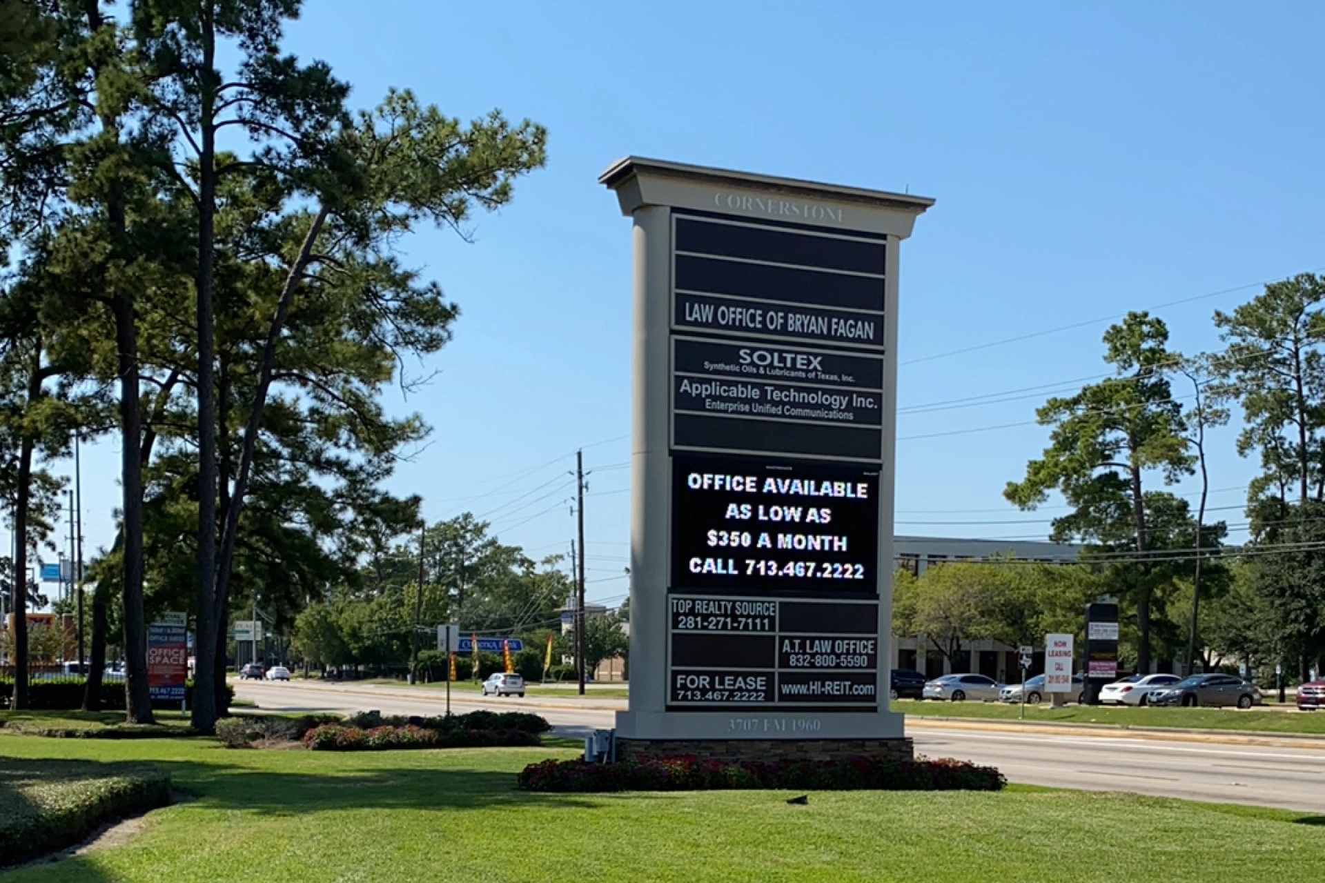 Houston office building exterior with signage for Law Office of Bryan Fagan