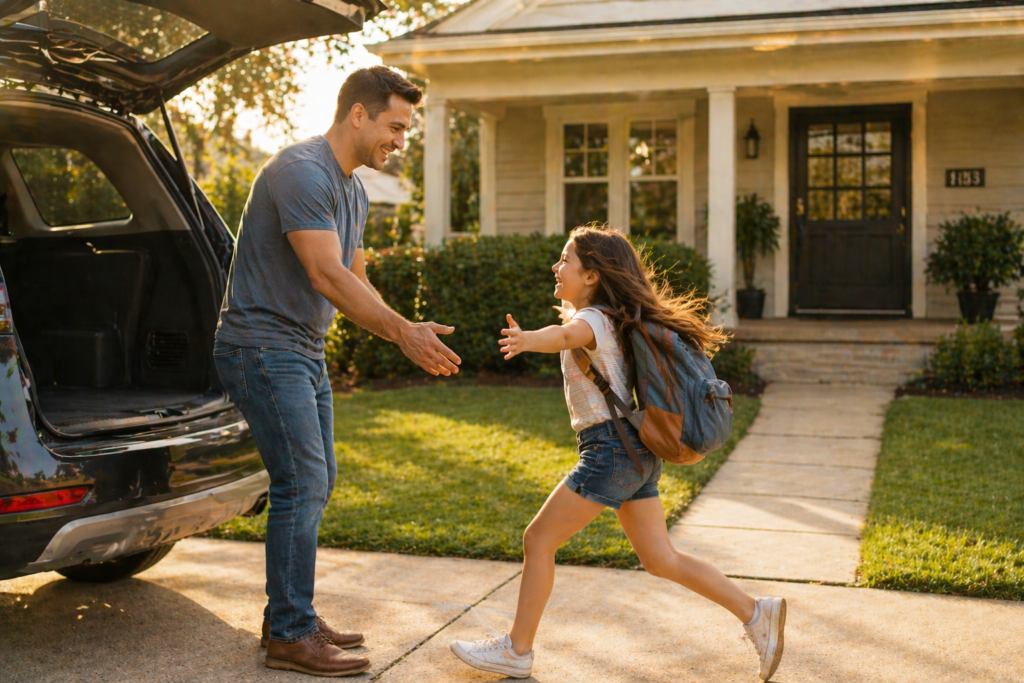 Parent picking up child during scheduled visitation exchange under a Texas Standard Possession Order