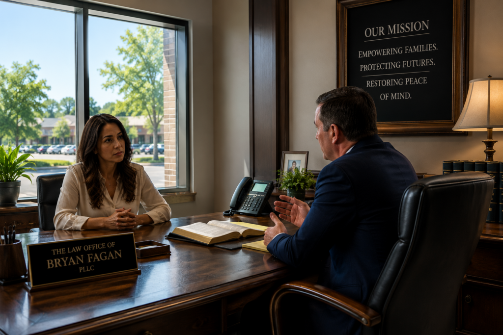 Texas family law attorney meeting with a client in a Humble office to discuss annulment, divorce, and marital legal issues in Harris County.