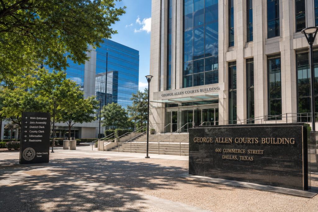 George Allen Courts Building in Dallas Texas where gestational agreement validation petitions are filed under Texas law