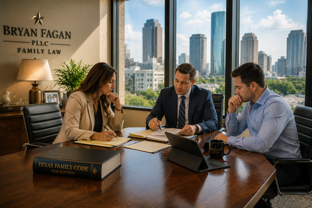 Texas family law attorney reviewing financial documents with divorcing parents during mediation, highlighting the importance of preparation, informed decision-making, and avoiding costly mistakes before signing a mediated settlement agreement.