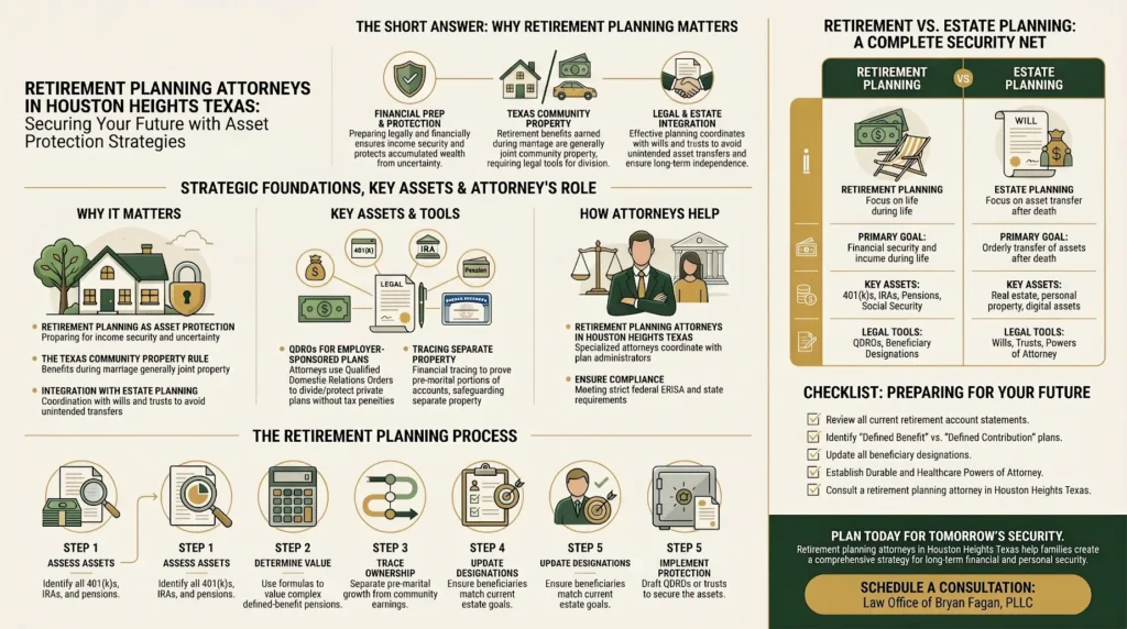 exas divorce asset division infographic by Houston Heights retirement planning attorneys.