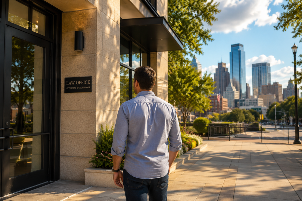 Man walking toward a Fort Worth law office after discovering his marriage may be legally invalid, illustrating Texas annulment guidance.