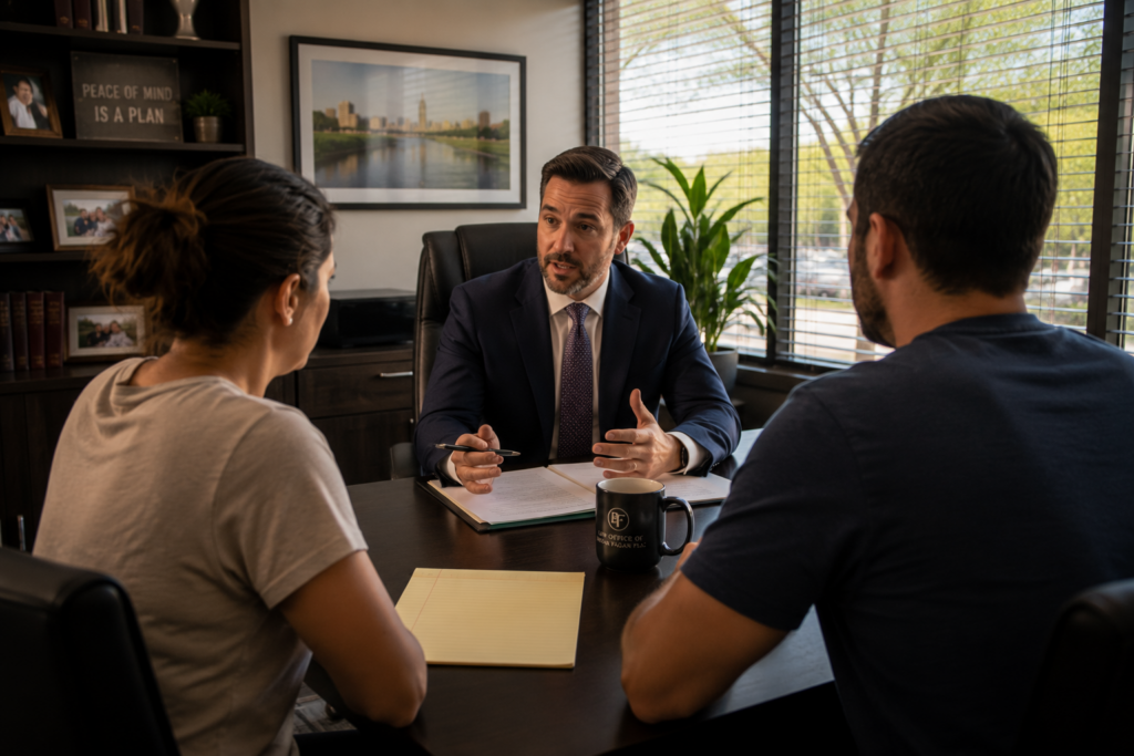 Texas family meeting with an experienced family law attorney to discuss parental rights, CPS investigations, and legal options during a Child Protective Services case.