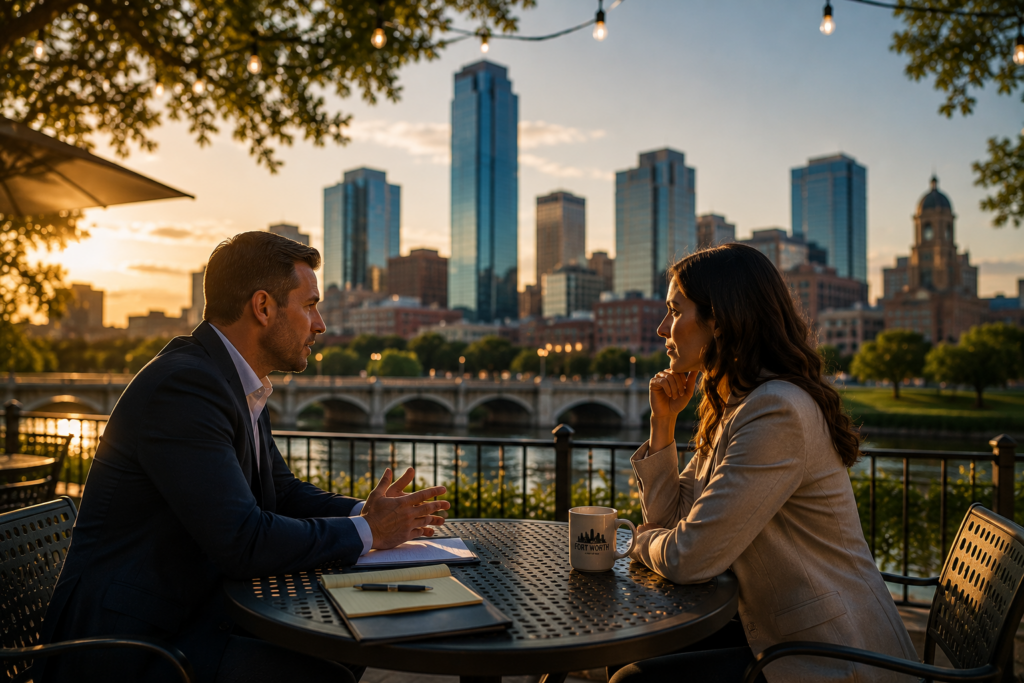 Attorney meeting with a client in Fort Worth to discuss Texas spousal maintenance and divorce financial planning.