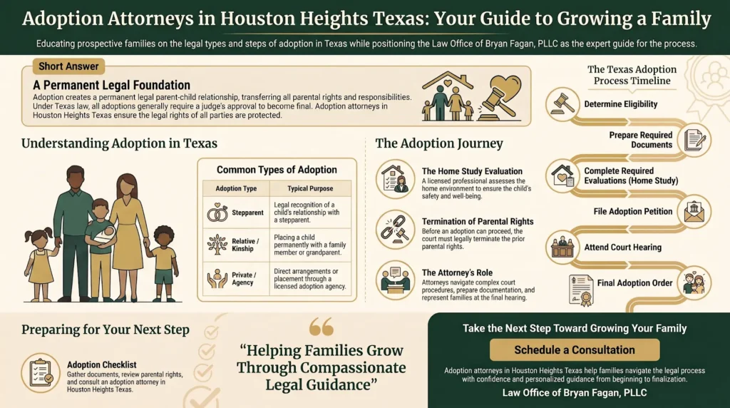 Texas adoption process infographic by Houston Heights adoption attorneys at the Law Office of Bryan Fagan.