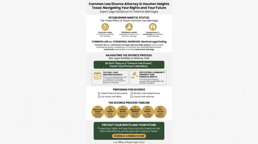 Texas common law divorce process infographic by Houston Heights divorce attorneys at the Law Office of Bryan Fagan.