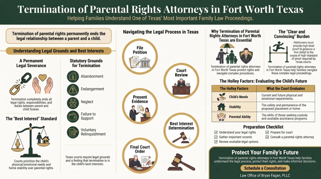 Infographic guide to termination of parental rights attorneys in Fort Worth Texas by Law Office of Bryan Fagan.